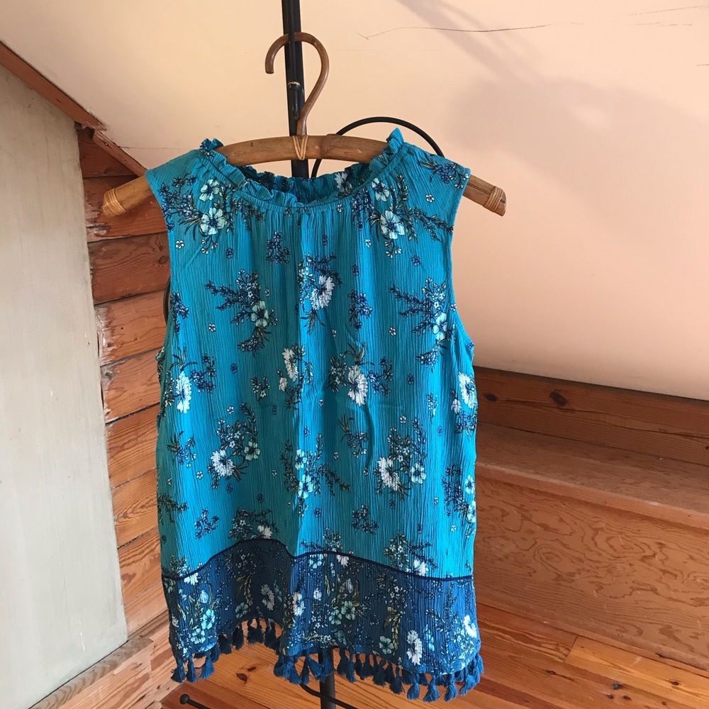 John Paul Richard Teal Blue Tassel Tank Top, EUC, S/M - Picture 1 of 13